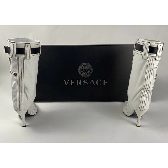 VERSACE Stiletto White Denim Boots 39 - Picture 6 of 12